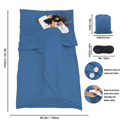 Sleeping Bag Liner,Travel Sheet & Adult Sleep Sack, Camping Sheets Travel Sleep Sack for Backpacking,Hotels & Hostels -Lightweight Single &Double Travel Sheet Camping Sheets - color: Single Blue