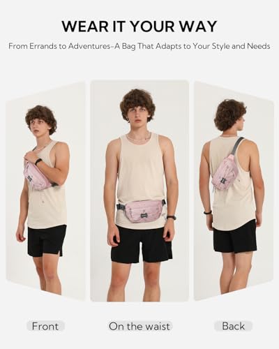 WATERFLY Lightweight Small Fanny Pack: 1.5L Mini Slim Crossbody Waist Belt Hip Bag with RFID Blocking, Anti-Theft & Water Resistant Pouch for Women Men Travel Hiking Running Walking EDC - color: Pink
