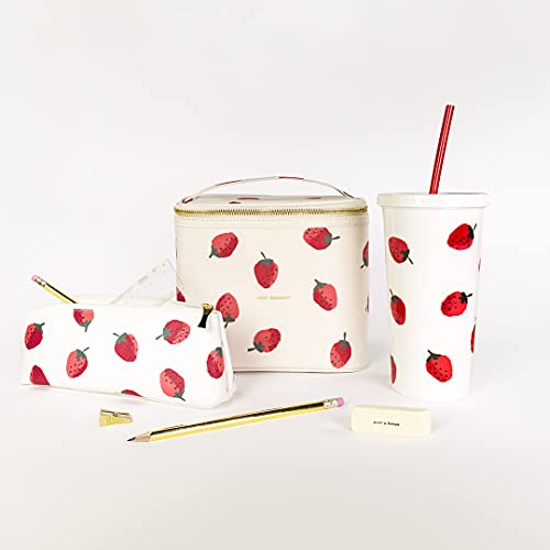 kate spade new york Beige Lunch Bag, Small Insulated Lunch Tote, Thermal Bag with Double Zipper and Carrying Handle, Strawberries