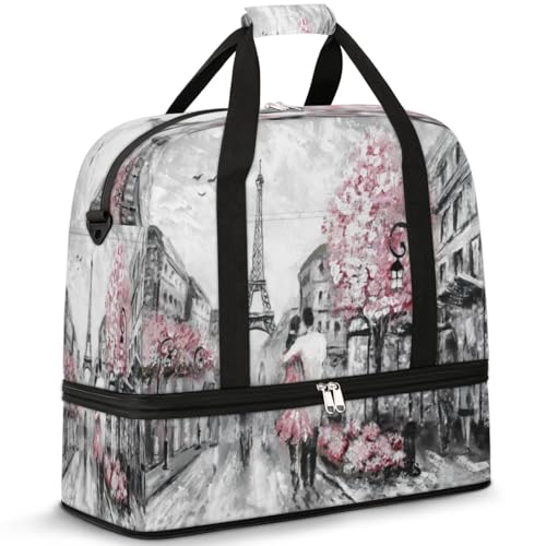 Eiffel Tower Foldable Travel Duffel Bag, Expandable Sports Gym Bag with Shoes Compartment Weekender Overnight Totes Bags for Women Men - color: Eiffel Tower