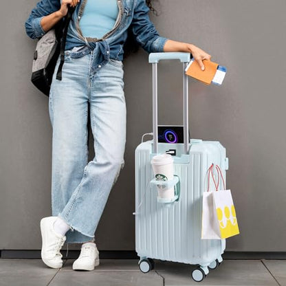 Carry-on Luggage with Cup Holder & USB Charging Port, Hard Side Luggage with Spinner Wheels, Lightweight Luggage for Travel, Business (Blue, Carry-On 20-Inch) - color: Blue