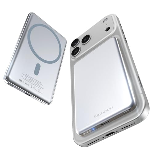 [0.3" Ultra Slim] [Alloy-Made] ULiXWH for Magsafe Portable Charger for iPhone, 2026 Upgrade 5000mAh Fast Charging Magnetic Power Bank, Wireless Battery Pack for iPhone 17 Air 16 15 Pro Max 14, Silver - color: Sliver