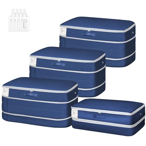 Comforter Storage Bag - Large Capacity Bedding Storage Bags Ultra Space Saving Self Compression Organizer, Washable Compression Bags for Storage Comforter Blanket Duvet, 4-Pack, Navy Blue - color: Navy Blue, size: 4 Packs