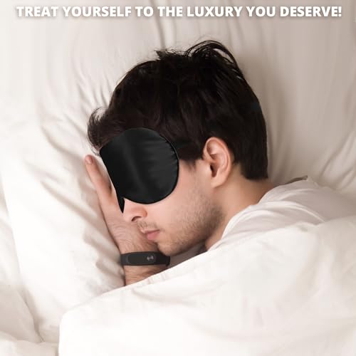 Silk Sleep Mask 100% 22 Momme Mulberry, Sleep Eye Mask for Women Men, Blackout Blindfold with Adjustable Strap, Side Sleeper Eye Cover, Soft Eyeshade Filled with Premium Mulberry Silk (Black) - color: 22 Momme-black