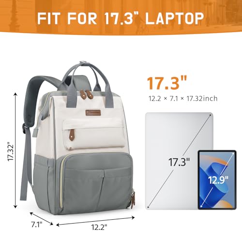 Maelstrom Laptop Backpack, Fits 15.6-17.3 Inch Travel Backpack Gift for Women Men, Waterproof College School Computer Bag, Anti-theft Business Work Bag with Luggage Strap (Grey, 17.3 Inch) - color: Grey, size: 17.3 Inch