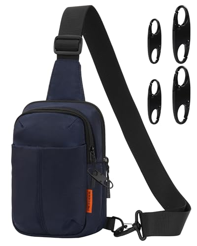 Peicees Small Anti Theft Sling Bag with Zipper Clip for Men Women, Waterproof Mini Crossbody Chest Bag for Travel Work Sport - color: Dark Blue