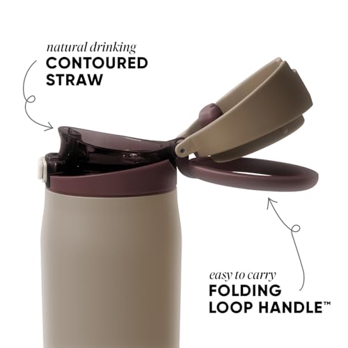 Simple Modern Mesa Loop Water Bottle with Covered Straw and Handle | 24oz Cup Holder Friendly Insulated Stainless Steel Bottles for Travel, Sports and School | Hazelnut - color: -Hazelnut, size: 24 Ounces