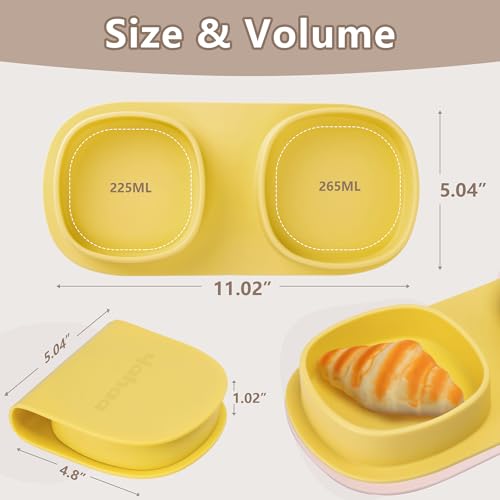 Silicone Foldable Novelty Dinner Plates, Baby Plates Travel Essential with Forks and Spoons, Microwave & Dishwasher Safe, Lemon - color: Lemon, style: No-Suction