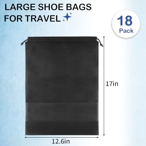 COIDEA 18 Pack Shoe Bags for Travel, Large Travel Shoe Bags for Packing with Clear Window, Dustproof Drawstring Travel Shoe Storage Bags Travel Essentials for Men & Women, Black