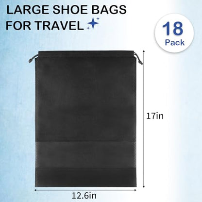 COIDEA 18 Pack Shoe Bags for Travel, Large Travel Shoe Bags for Packing with Clear Window, Dustproof Drawstring Travel Shoe Storage Bags Travel Essentials for Men & Women, Black