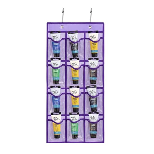 Classroom Pocket Chart For Cell Phones Calculators Over The Door Hanging Closet Underwear Sock Jewelry Organizer Holder 12 Clear Pockets (PURPLE) - color: PURPLE