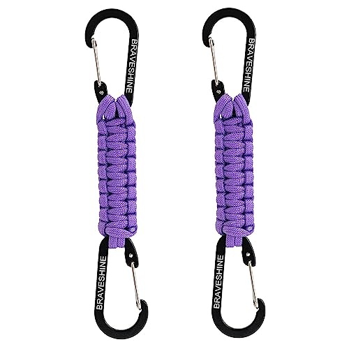 BRAVESHINE Paracord Keychain Carabiner Clip, D Ring Lanyard Hanger Stroller Hook for Water Bottle, Key, Backpacks, Men, Women - color: Purple