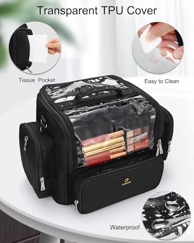 NAONAYA Makeup Brush Bag Extra Large Makeup Brush Case with 4 small bags Professional Makeup Artist Brush Holder Stand Up Organizer for Travel with Adjustable Dividers and Shoulder Strap - color: Black with 4 Makeup Bags