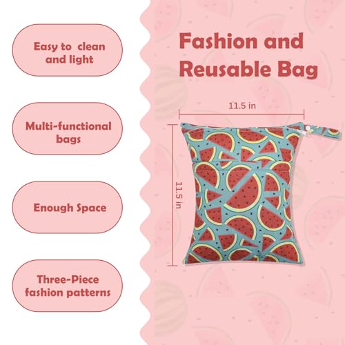ALVABABY 3pcs Cloth Diaper Wet Dry Bags Waterproof Reusable with Two Zippered Pockets Travel Beach Pool Daycare Soiled Baby Items Yoga Gym Bag for Swimsuits or Wet Clothes 3L-ZM17A - color: Pear flower starfish watermelon