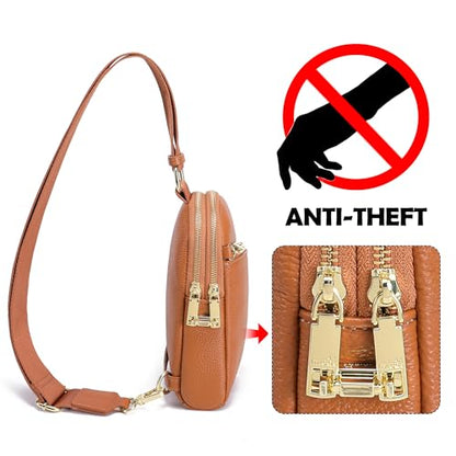 INICAT RFID Blocking Sling Bag, Anti Theft Crossbody Bag for Women Compact Travel Purses Leather - color: Brown Leather