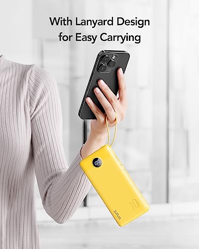 VRURC Portable Charger with Built-in Cables, USB C Portable Phone Charger 10000mAh, Lightweight Power Bank with 5 Output 2 Input Compatible with Smart Phones,Samsung,Android etc-Yellow(1 Pack) - color: Yellow