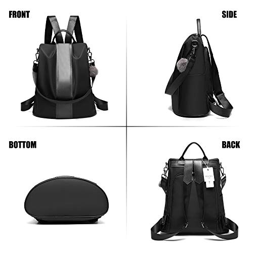 PINCNEL Women Backpack Purse Waterproof Nylon Anti-theft Rucksack Lightweight Shoulder Bag - color: Black, size: Large