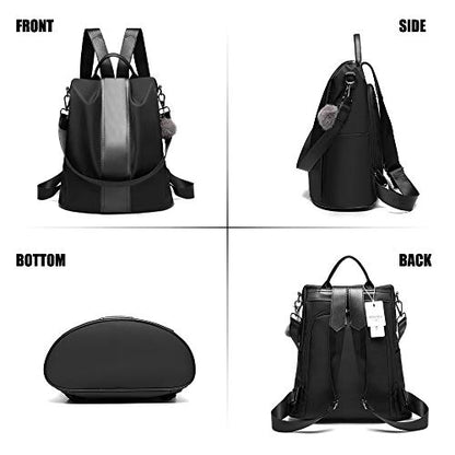 PINCNEL Women Backpack Purse Waterproof Nylon Anti-theft Rucksack Lightweight Shoulder Bag - color: Black, size: Large