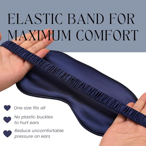 Silk Satin Sleeping Eye Mask, Navy Sleep Eye Night Blindfold for Women and Men, Soft Breathable Blackout Eyeshade Eye Cover for Travel, Wedding Bridesmaid Gift - color: Navy