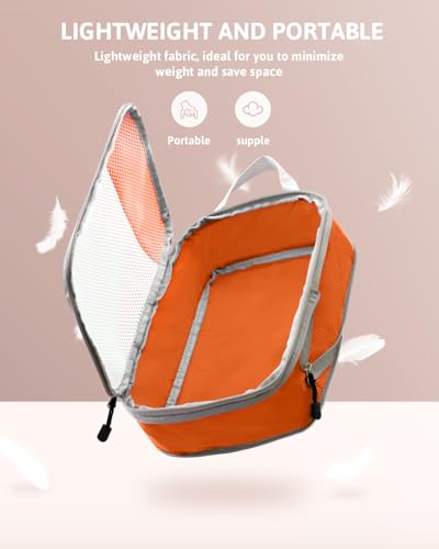 Meowoo 7 Set Compression Packing Cubes for Travel, Durable Ripstop Mesh Suitcase Organizer with Shoe Bag, Ultralight & Expandable Space Saver Travel Cubes - color: Orange