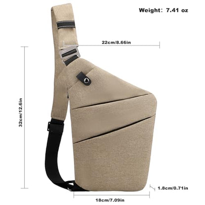Anti Theft Travel Bag, One Shoulder Large Capacity Cross-body Bag Chest Fashion Lightweight Sling Bags for Travel Sports - color: Khaki, style: Left Shoulder