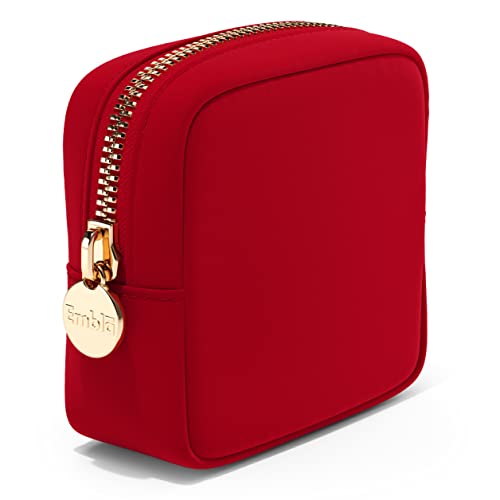 Embla Makeup Bag Travel Cosmetics Pouch and Toiletry Bag, Nylon Zipper Pouch Purse, Cute Make Up Organizer Storage Tote for Women Girls, Waterproof Travel Skincare Case, Small Makeup Bags, Ruby Red - color: Ruby, size: Mini