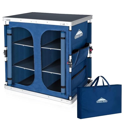 EAGLE PEAK Double Folding Camping Table with Storage Organizer and Side Pockets, Portable Outdoor Portable Camping Table for BBQ, Picnic and Tailgating, Carry Bag Included, Blue - color: Blue, size: 19.7 x 33.1 x 31.5 IN