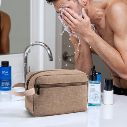 Travel Hanging Toiletry Bag with Carry Handle - Water-Resistant Small Cosmetic Organizer for Men & Women, Makeup, Shaving Kit, Gym & Travel Essentials (Camel) - color: Camel