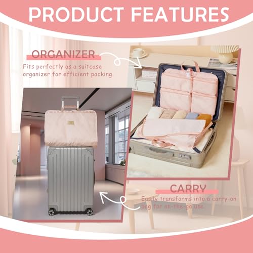 Hanging Packing Cube, Foldable Travel Organizer, Waterproof, Machine Washable, Fits 20" Carry-on, Expandable Packing Cube for Suitcase or Backpack (Pink)