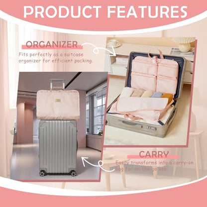 Hanging Packing Cube, Foldable Travel Organizer, Waterproof, Machine Washable, Fits 20" Carry-on, Expandable Packing Cube for Suitcase or Backpack (Pink)