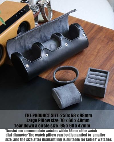 Watch and Cufflink Organizer for Men - Portable 2 Slot Display Storage Box With Velvet Holder for Large Watches, Rings - Travel Roll Case - color: Black 2 Slot Watch and 1 Slot Cufflink box