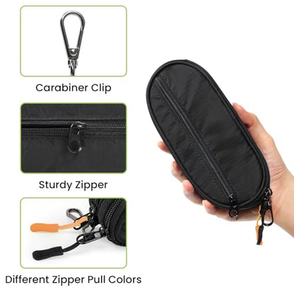 Double Eyeglasses Case Soft Portable Zipper Sunglasses Pouch with Keychain Clip for Men Women - color: Black With Side Pocket