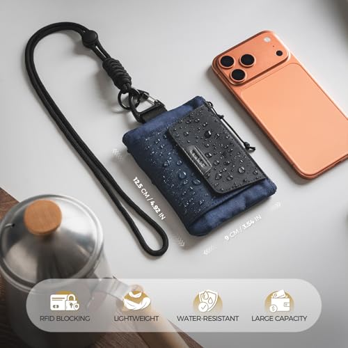 VULKIT RFID Blocking Lanyard Wallet for Men and Women, Nylon Neck Wallet with ID Window, Zipper Pouch and Keychain, Magnetic Pocket for Hiking, Fishing and Outdoor Activities, Navy Night - color: Navy Night