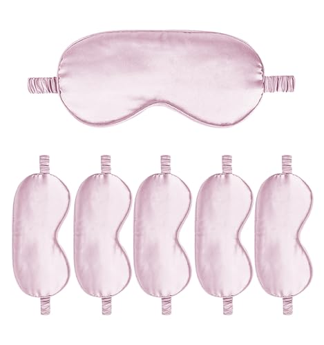 6PACK Silk Sleep Mask Satin Eye Masks Blackout Silky Eyeshade Cover Soft Blindfold Eyeshades for Women Sleeping Travel Gift - color: Nude Pink