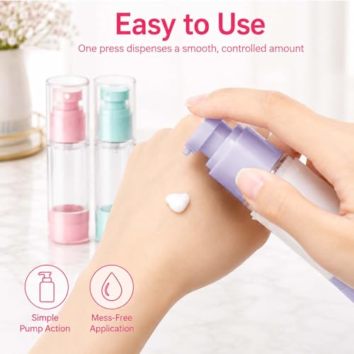 4 Pack Airless Pump Bottles, 1 oz Leakproof Travel Bottles with Pump for Toiletries, Small Empty Containers with Lids for Lotion Creams Serum Skin Care Shampoo Cosmetic Moisturizer Dispenser