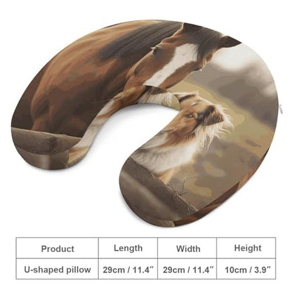 Collie Dog and Horse Together Travel Pillow Neck Rest Memory Foam U-Shaped Pillow Soft Comfortable Travel Neck Pillow Sleeping Rest Cushion Travel Accessories for Airplane Car Office