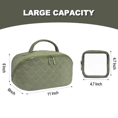 Makeup Bag,Quilted Puffer Cosmetic Bags,Travel Toiletry Bag for Women,Large Capacity Waterproof Make up Bag Set - color: Green, size: Large