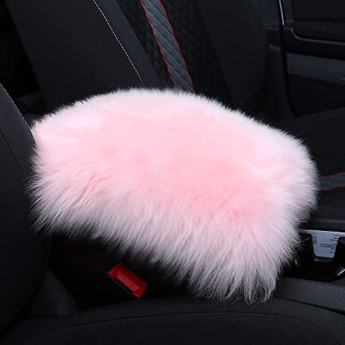 Frienda Furry Armrest Cover Auto Center Console Cover Car Soft Console Pad, Real Sheepskin Wool Soft Fluffy Auto Center Armrest Pad for Most Car Decoration Protector(Light Pink) - color: Light Pink
