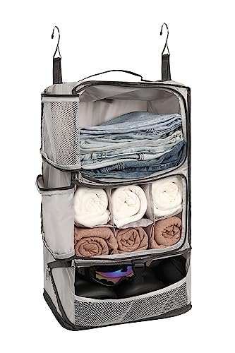 ELEZAY Hanging Packing Cubes Portable Closet 3-Shelf Travel Collapsible Compression Garment Organizer for Carry-on Luggage Suitcase Space Saver Bag X-Large_No Side Pockets, Lightgrey - color: Lightgray, size: X-Large_12*10*24 IN