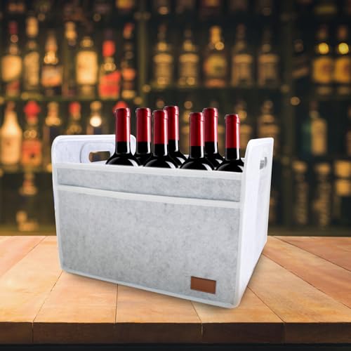 12 Bottle Wine Tote Bag, 15 x 12.6 x 10.6 Inch Collapsible Insulated Thermal Padded Felt Beer Tote, Reusable Wine Storage Bags for Travel Party Camping Picnic Vacation, Grey