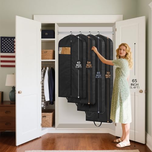 MISSLO 72" Wedding Dress Garment Bag Waterproof Garment Bags for Travel for Women Dress Bags for Gowns Long for Closet Storage 3-Pack, Black - size: 72 inch