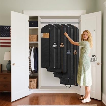 MISSLO 72" Wedding Dress Garment Bag Waterproof Garment Bags for Travel for Women Dress Bags for Gowns Long for Closet Storage 3-Pack, Black - size: 72 inch