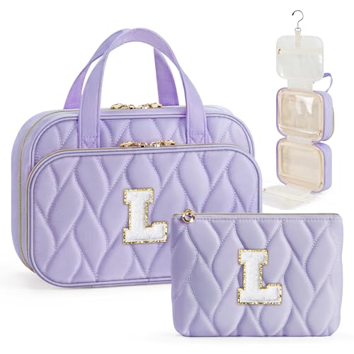 YOOLIFE Hanging Toiletry Bag for Women - Large Travel Toiletry Bag Makeup Bag, Portable Toiletries Cosmetic Bag, Airplane Travel Essentials Purple - L - color: Purple, style: L