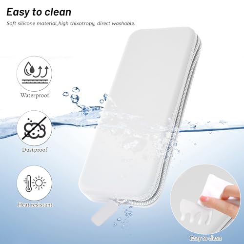 Sakolla Travel Makeup Brush Holder, Silicone Makeup Brush Bag with Zipper Closure, Makeup Brushes Organizer Case Washable Makeup Pouch Holder Case for Daily, Work, Essentials（White） - color: Regular White