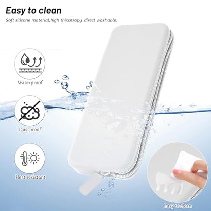 Sakolla Travel Makeup Brush Holder, Silicone Makeup Brush Bag with Zipper Closure, Makeup Brushes Organizer Case Washable Makeup Pouch Holder Case for Daily, Work, Essentials（White） - color: Regular White