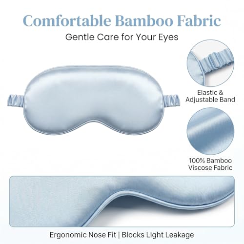 2Pcs Silk Sleeping Mask, Soft Breathable Blackout Eyeshade Comfortable Adjustable Satin Eye Shade for Women Sleep Travel Nap Bridesmaid Gifts (Blue, Black)