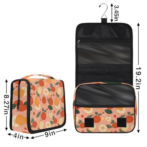 Hanging Travel Toiletry Bag for Women, Citrus Fruit Pattern Water Resistant Polyester Organizer with Hook & Handle, Large Capacity Cosmetic Bag for Travel, Gym, Camping - color: Citrus Fruit Pattern