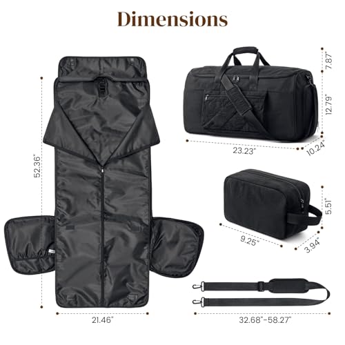 S-ZONE Garment Duffle Bags for Travel Carry on Convertible 2 in 1 Suit Bags Hanging Suitcase with Toiletry Bag 50L - color: Black