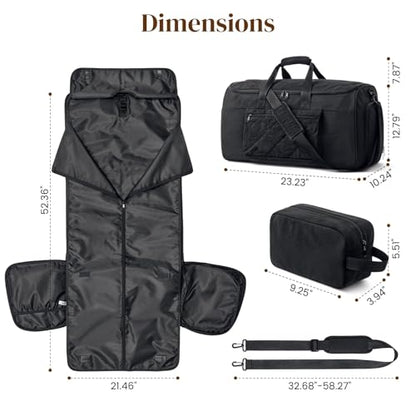 S-ZONE Garment Duffle Bags for Travel Carry on Convertible 2 in 1 Suit Bags Hanging Suitcase with Toiletry Bag 50L - color: Black