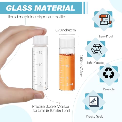 Baderke 4 Pcs Liquid Medicine Travel Container Scale Glass Liquid Containers Small Single Dose Medicine Bottles Dispenser and Leak-proof Plug Travel Essentials Accessories(Clear,15ml) - color: Clear, size: 15ml
